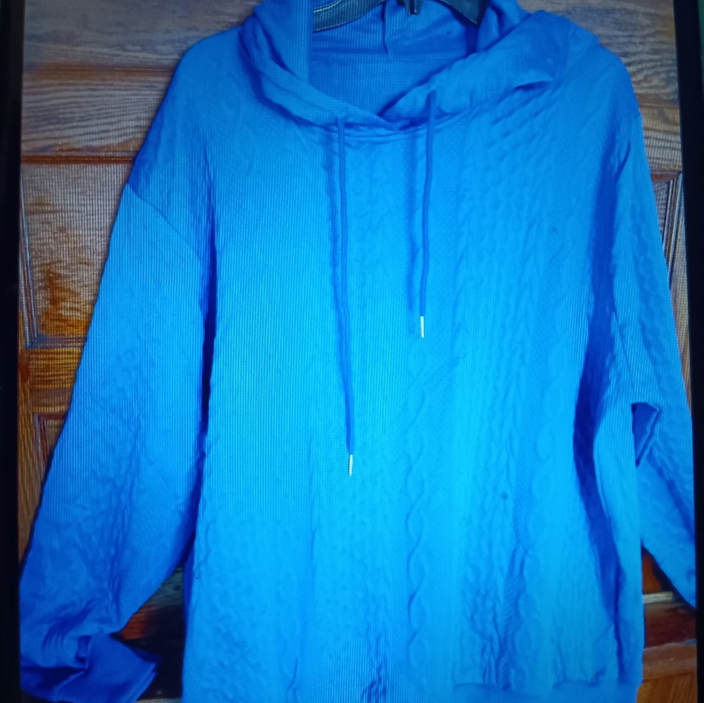 Plus Size 3x 52" Bust Royal Blue New Textured Hooded SweatShirt